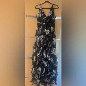 BCBG Black Floral A-Line Skirt